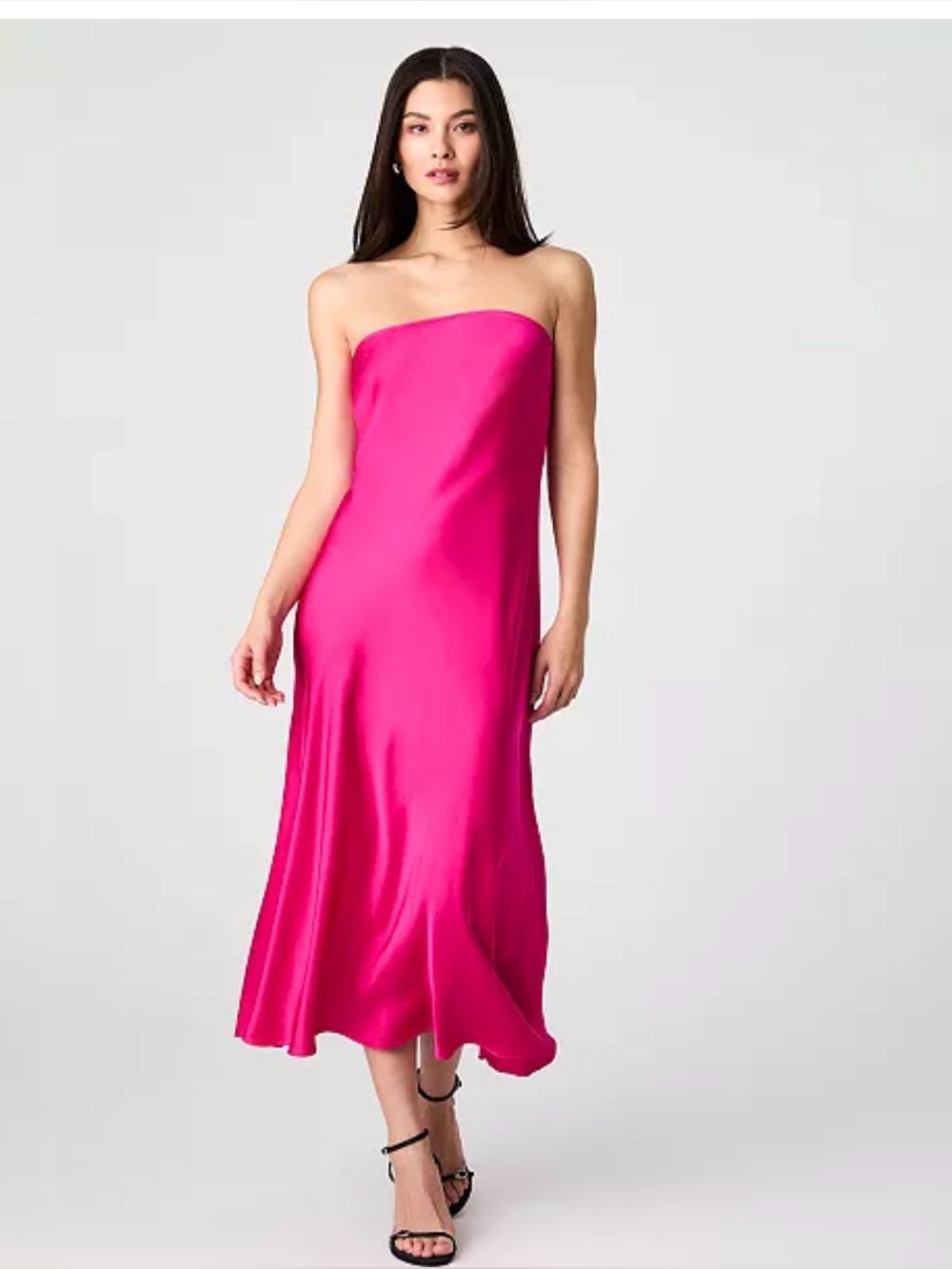 French Connection Strapless Slip Midi Dress in Pink